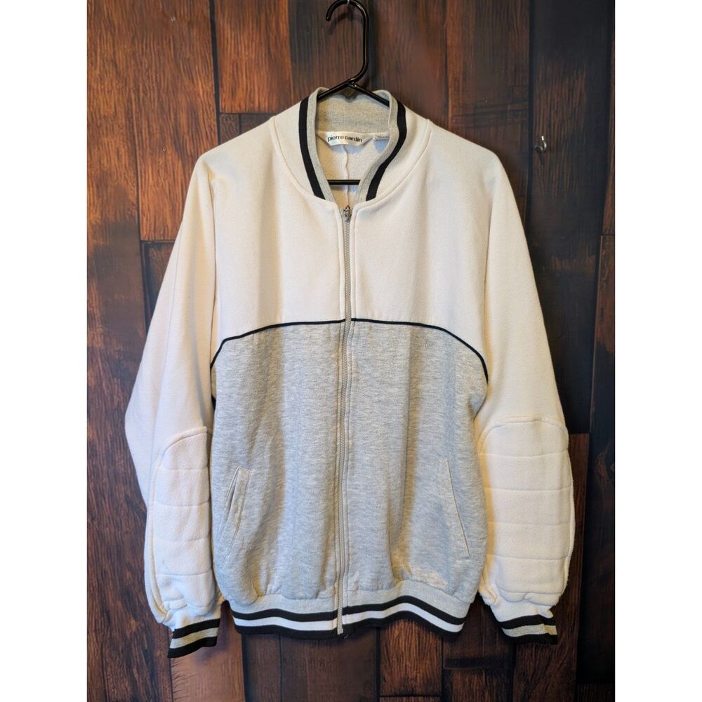 VTG Pierre Cardin Full Zip Tennis Jacket Size XL Gray & White